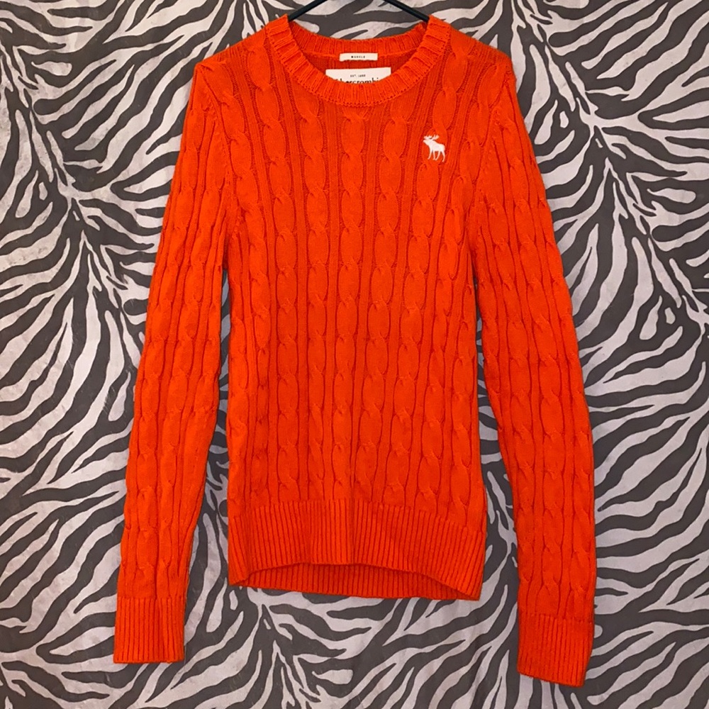 Men’s Orange Abercrombie & Fitch Muscle Cable Knit Sweater